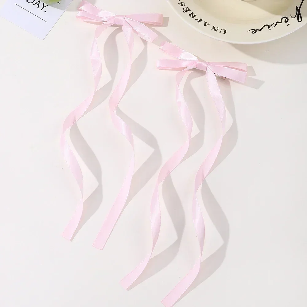 2 Pcs Fabric Hair Bow Hairpin for Women Girls Ribbon Hair Clips Headwear Black White Bow Top Clip Female Hair Accessories