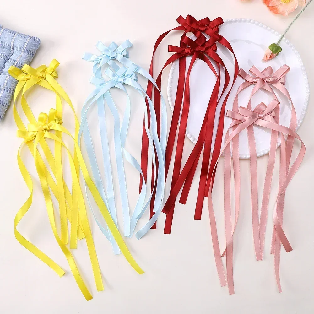 2 Pcs Fabric Hair Bow Hairpin for Women Girls Ribbon Hair Clips Headwear Black White Bow Top Clip Female Hair Accessories