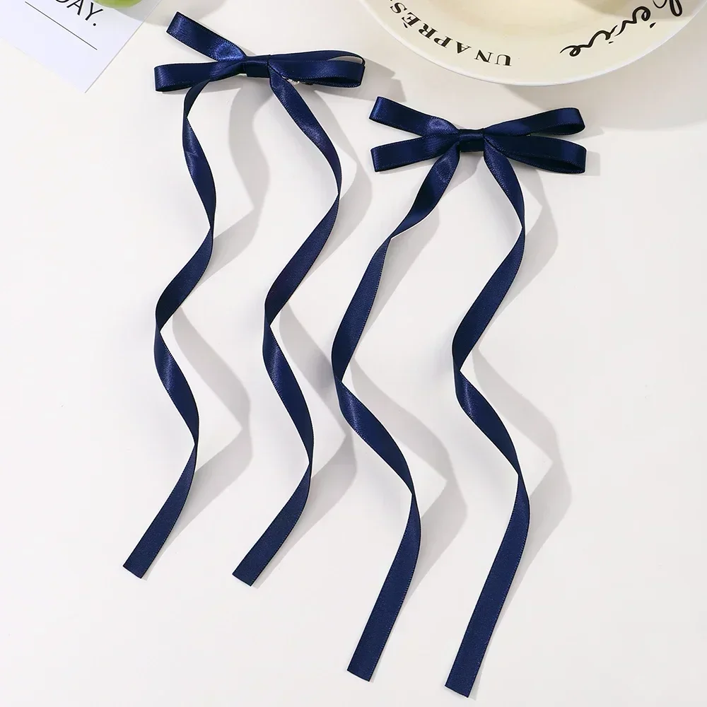 2 Pcs Fabric Hair Bow Hairpin for Women Girls Ribbon Hair Clips Headwear Black White Bow Top Clip Female Hair Accessories