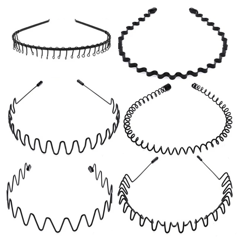 6PCS Metal Headband for Men Women Fashion Hair Bands Outdoors Sports Non Slip Smooth Elastic Teeth Comb Unisex Hair Accessories