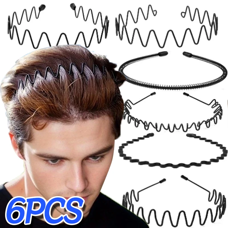 6PCS Metal Headband for Men Women Fashion Hair Bands Outdoors Sports Non Slip Smooth Elastic Teeth Comb Unisex Hair Accessories