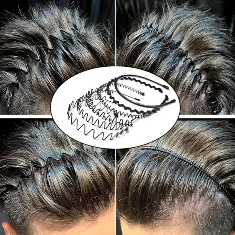 6PCS Metal Headband for Men Women Fashion Hair Bands Outdoors Sports Non Slip Smooth Elastic Teeth Comb Unisex Hair Accessories