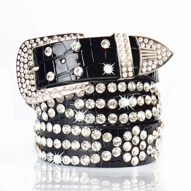 Punk Style Studded Belts for Women Y2K Rhinestone Female Belt PU Leather Ladies Waist Strap Decoration
