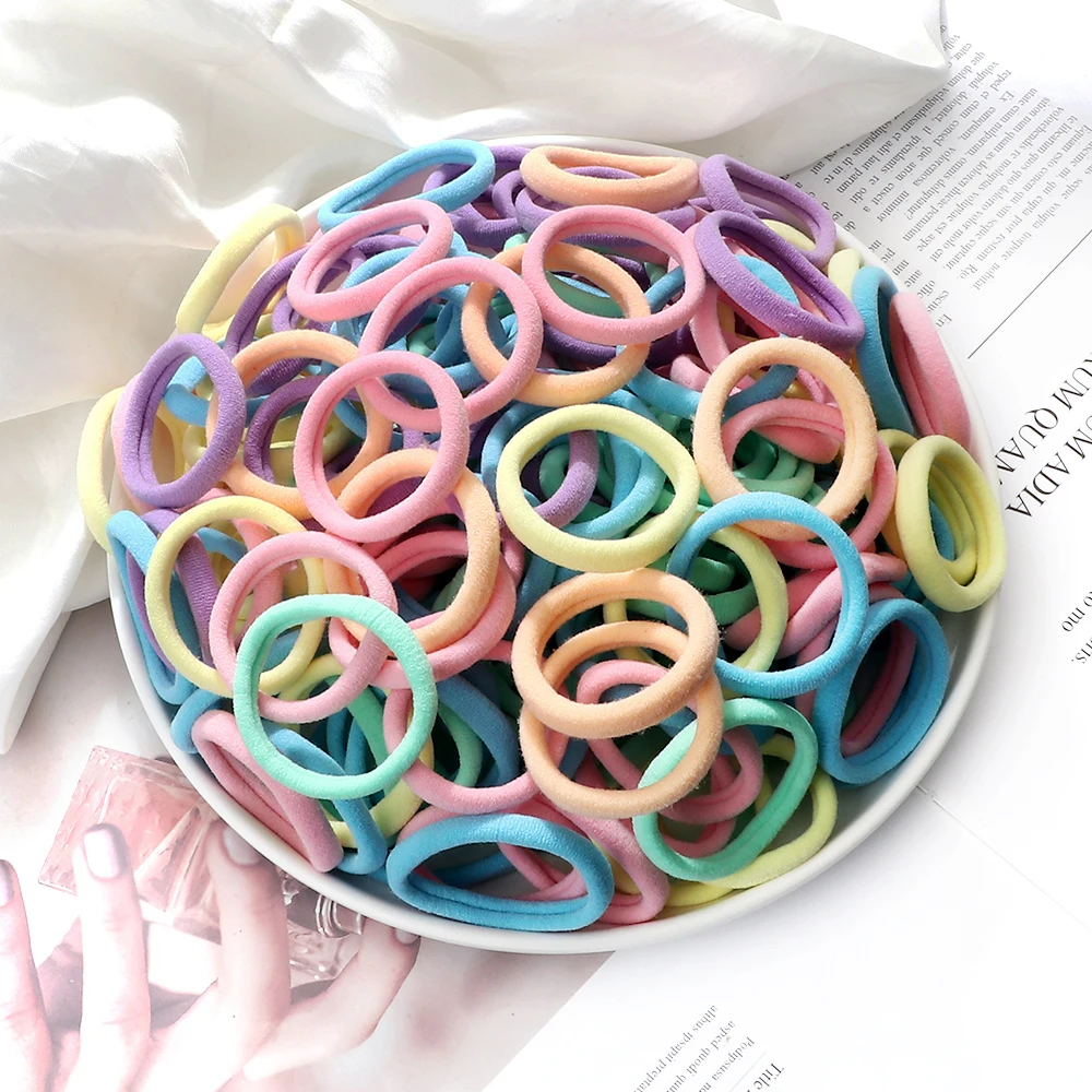 100/200PCS 4cm Elastic Hair Bands Candy Colors Hair Ties for Girls Chidren Headband Colorful Hair Accessories Headwear Wholesale
