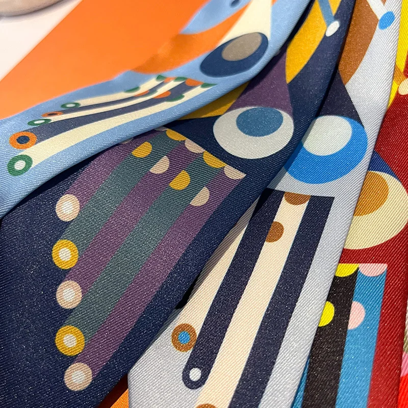Luxury Brand Silk Skinny Scarf Bag Handle Ribbon Ladies Horse Print Headband Small Hair Scarves Band Female