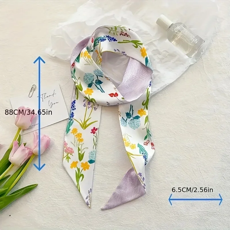 Fashion Printing Flower Long Ribbons Hair Scarf for Women INS Design Silk Headband Long Scarves Ribbon Hair Accessories