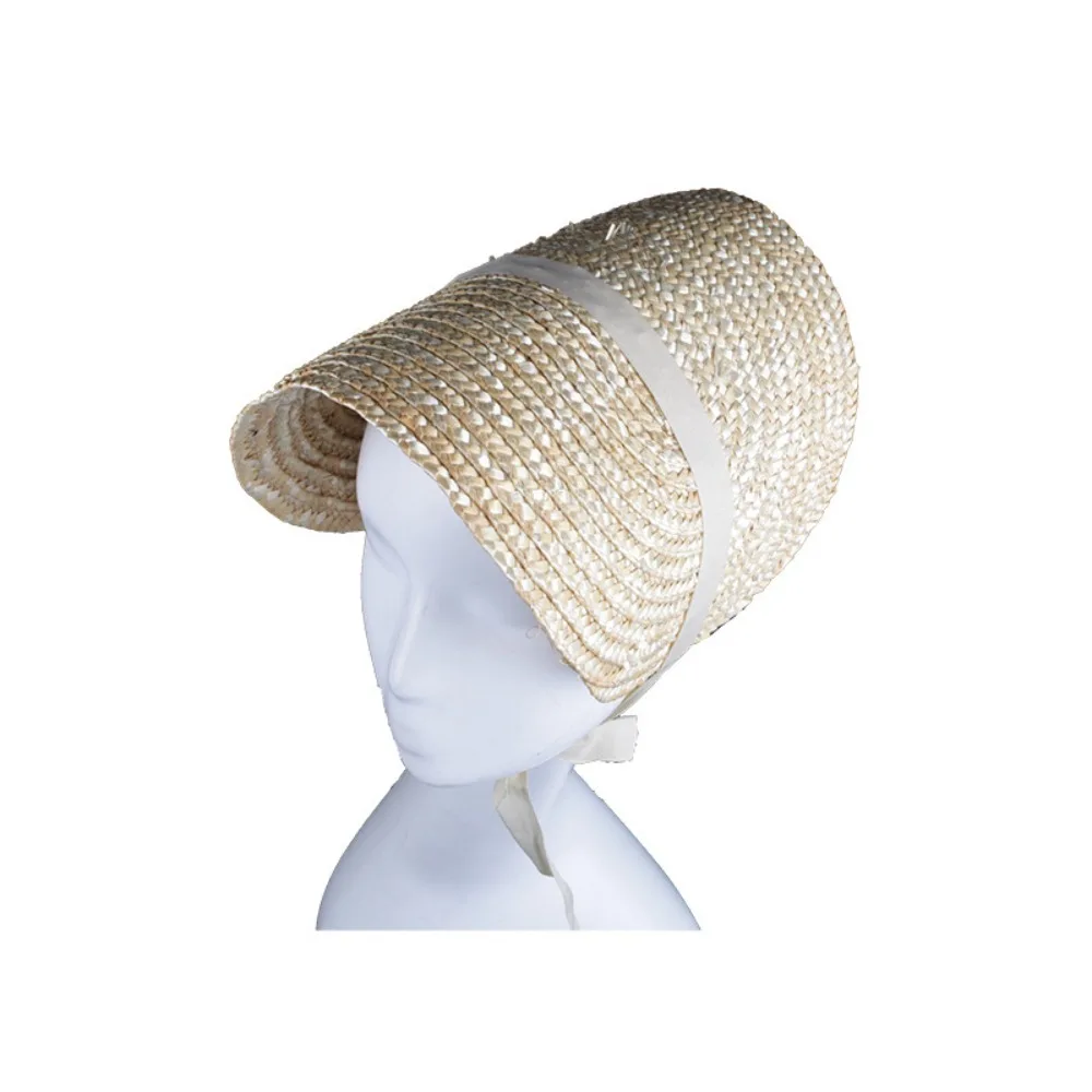 New French Rural Style Lolita Straw Hat Ribbon Bow with Strap Ribbon Flower Beach Hat Hair Accessories Ruffle Lace Flat Top Hat