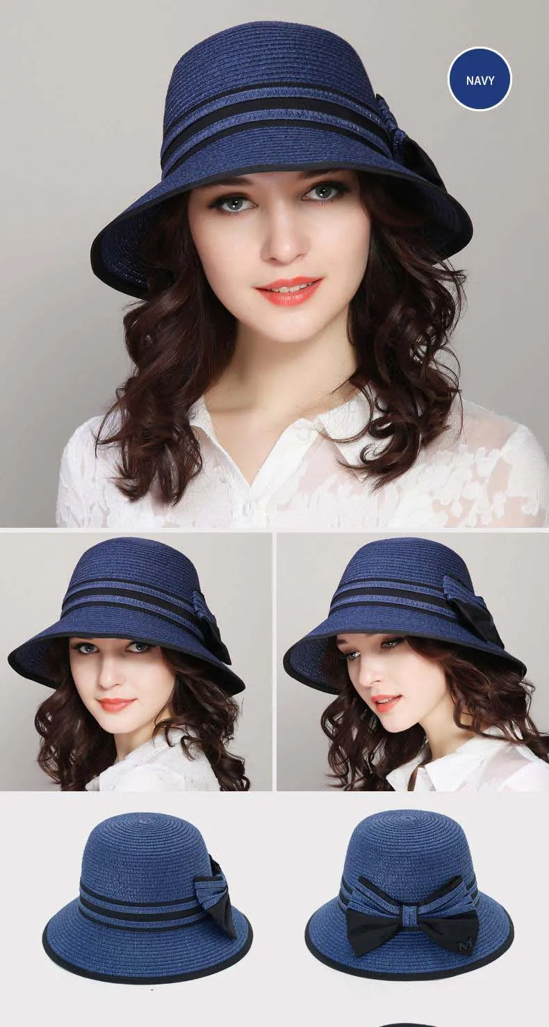 Muchique Boater Hats for Women Summer Sun Straw Hat Wide Brim Beach Hats Girl Outside Travel Straw Cap Casual Bow Hat