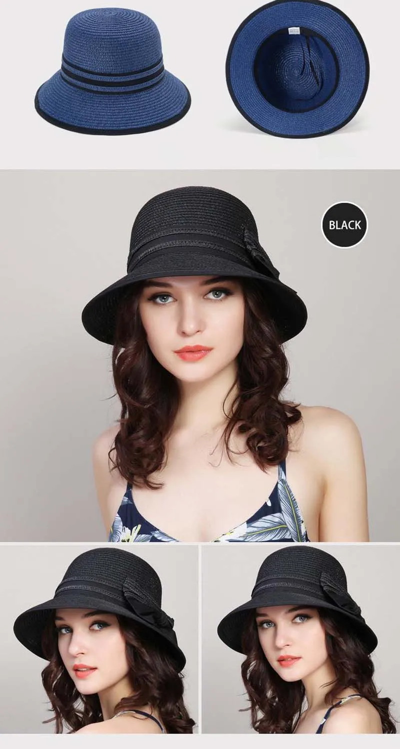 Muchique Boater Hats for Women Summer Sun Straw Hat Wide Brim Beach Hats Girl Outside Travel Straw Cap Casual Bow Hat