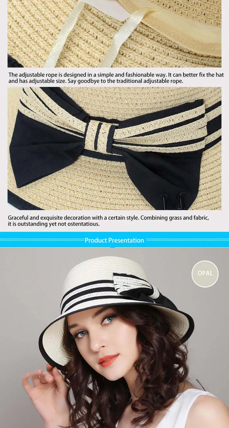 Muchique Boater Hats for Women Summer Sun Straw Hat Wide Brim Beach Hats Girl Outside Travel Straw Cap Casual Bow Hat