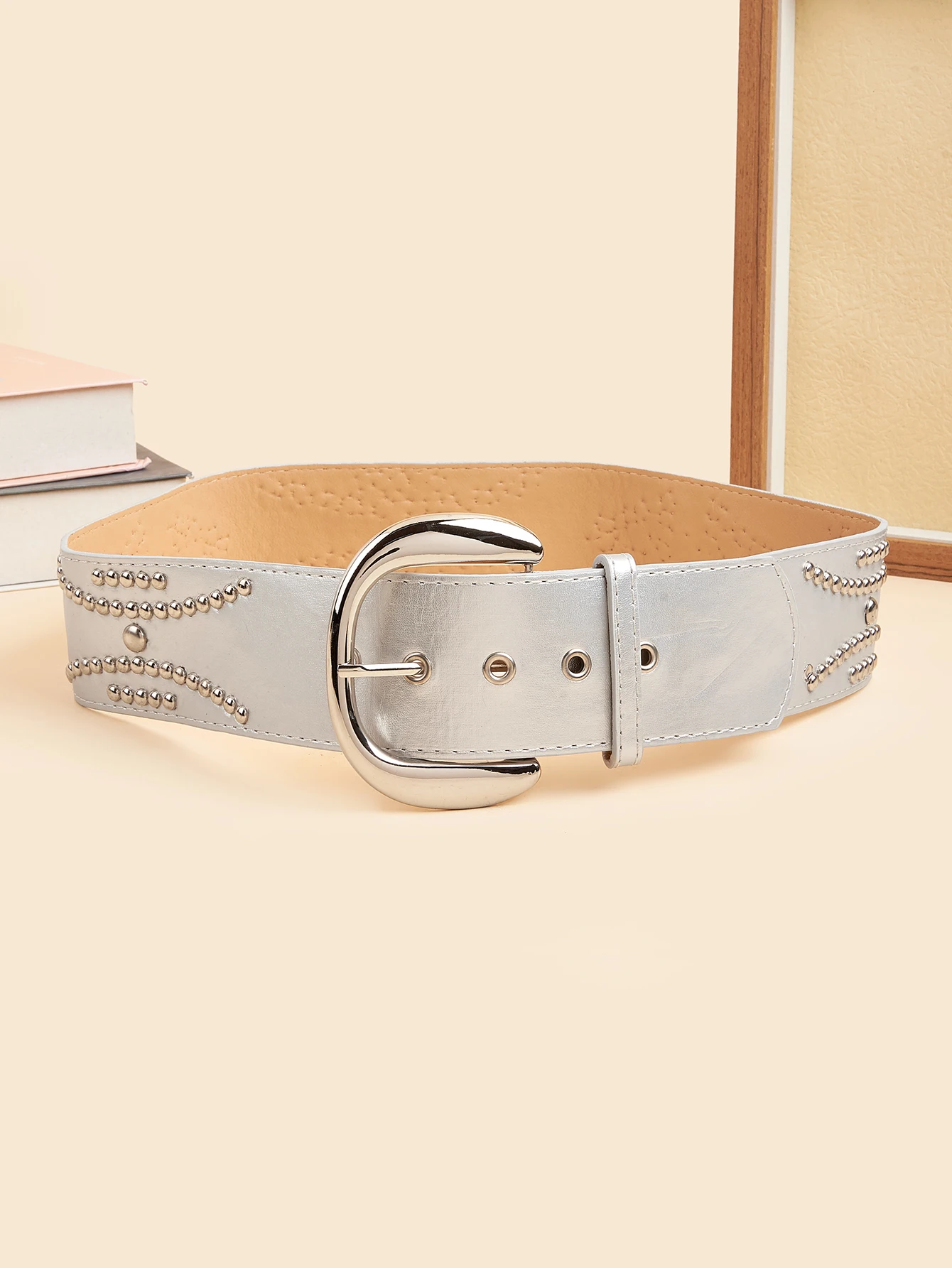 1pc women's silver punk light luxury casual rivet wide belt jeans skirt versatile decorative belt suitable for daily travel