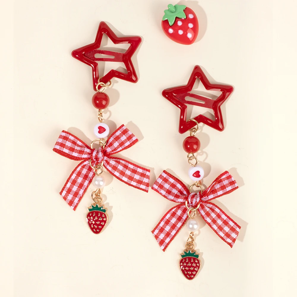 2Pcs Y2k Star Hair Clip Sweet Mini Flower Candy Plastic Bear Crystal Pendant Hairpin Headwear For Girl Metal Barrette Accesories