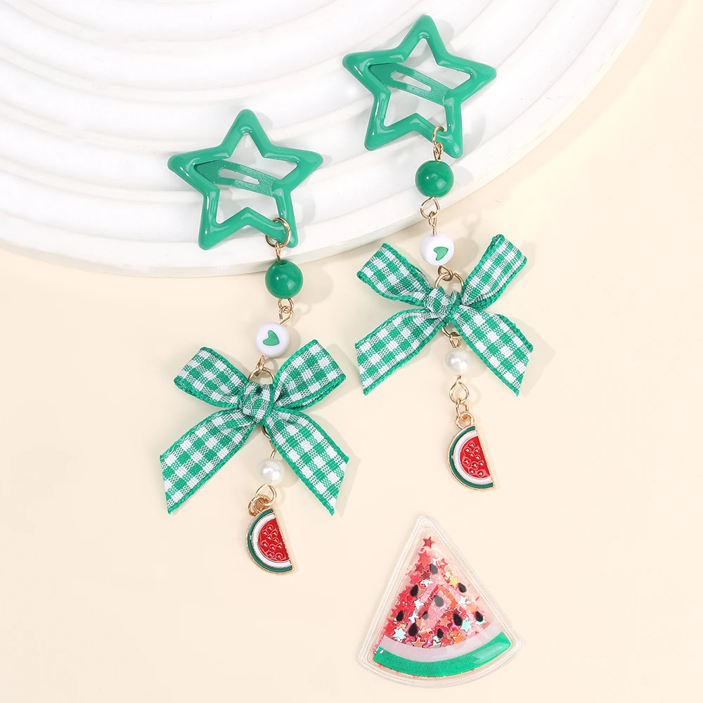 2Pcs Y2k Star Hair Clip Sweet Mini Flower Candy Plastic Bear Crystal Pendant Hairpin Headwear For Girl Metal Barrette Accesories
