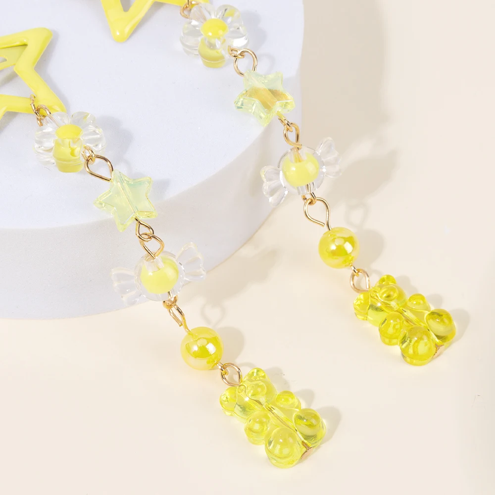 2Pcs Y2k Star Hair Clip Sweet Mini Flower Candy Plastic Bear Crystal Pendant Hairpin Headwear For Girl Metal Barrette Accesories