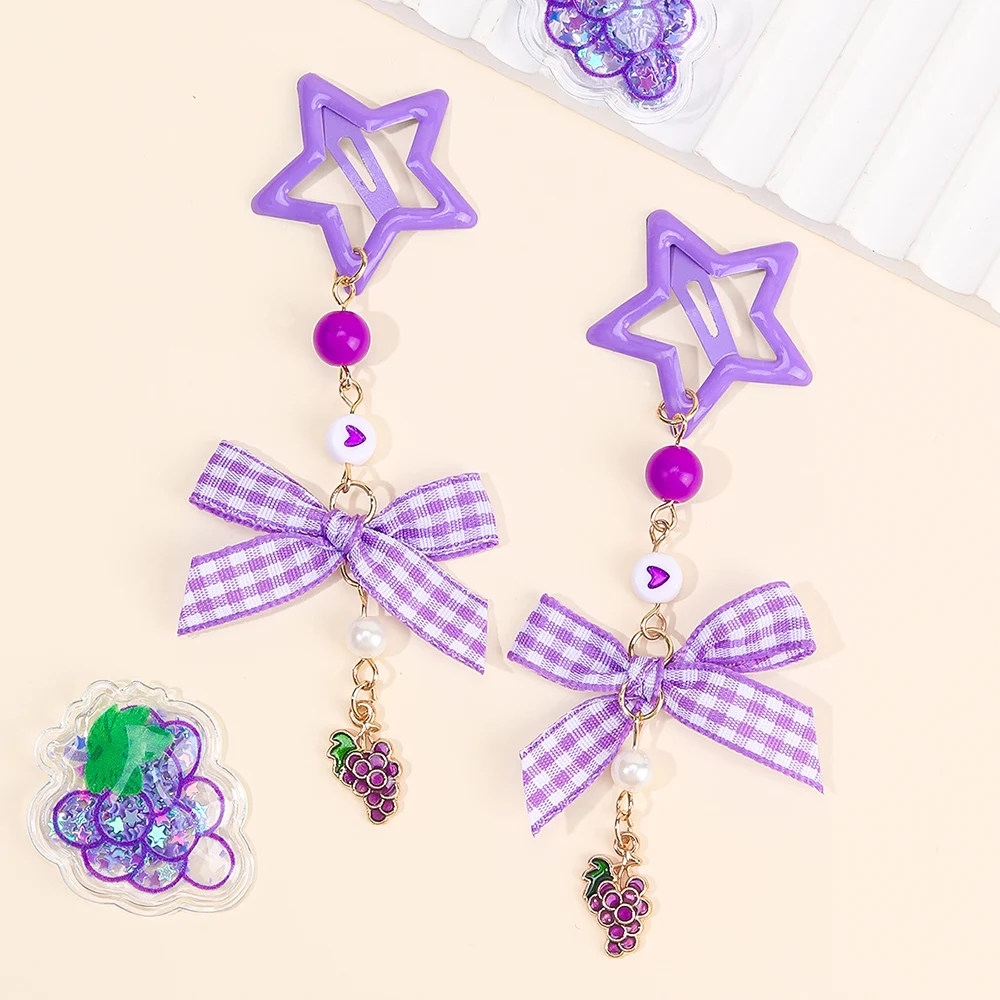2Pcs Y2k Star Hair Clip Sweet Mini Flower Candy Plastic Bear Crystal Pendant Hairpin Headwear For Girl Metal Barrette Accesories