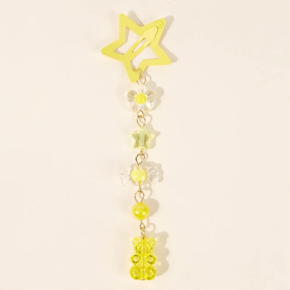 2Pcs Y2k Star Hair Clip Sweet Mini Flower Candy Plastic Bear Crystal Pendant Hairpin Headwear For Girl Metal Barrette Accesories