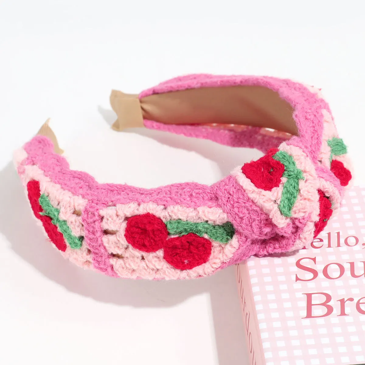 Bohemian Sweet Knitted Flowers With Wide-Brimmed Knotted Headbands, Cute Strawberry Temperament Headbands Pressed Hair