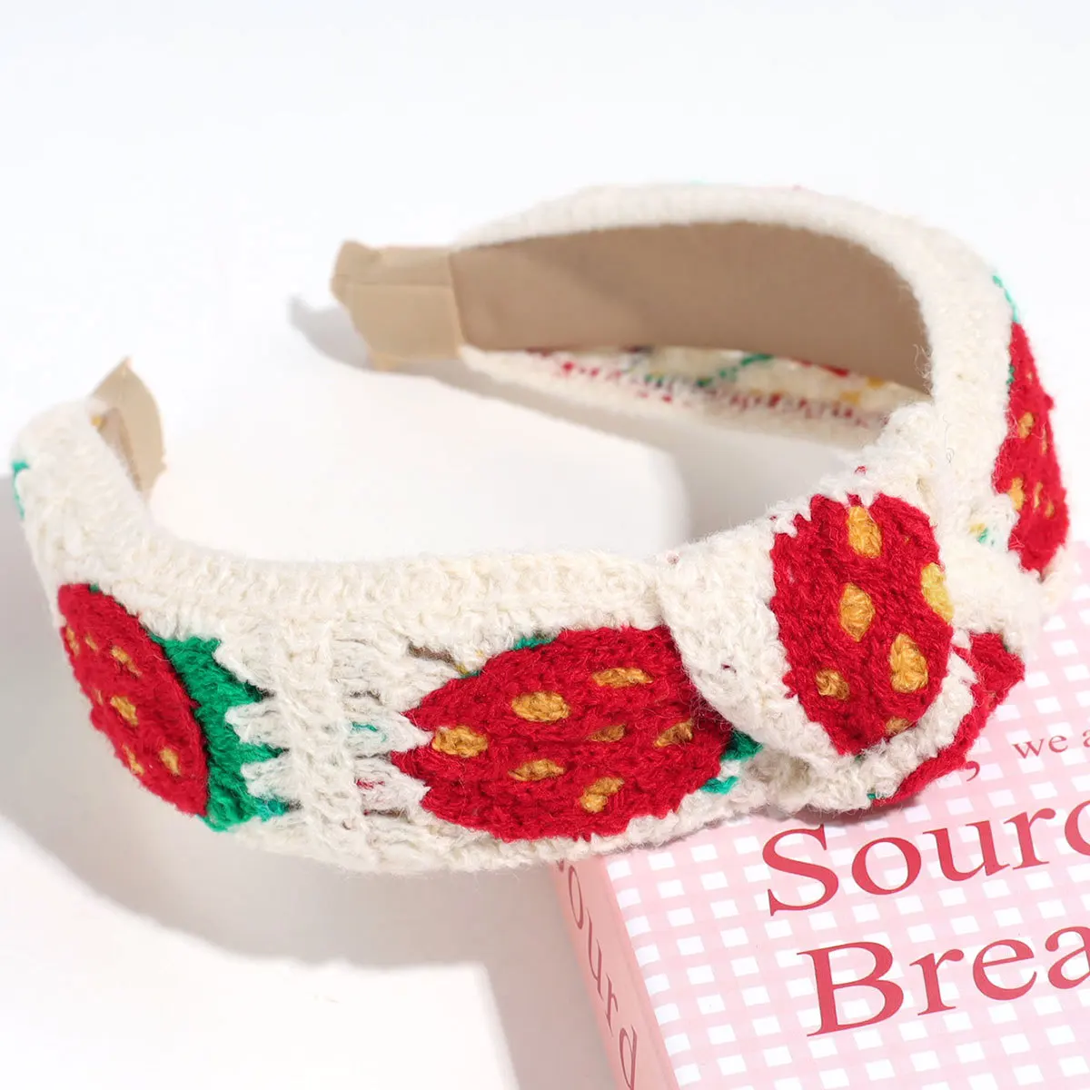 Bohemian Sweet Knitted Flowers With Wide-Brimmed Knotted Headbands, Cute Strawberry Temperament Headbands Pressed Hair