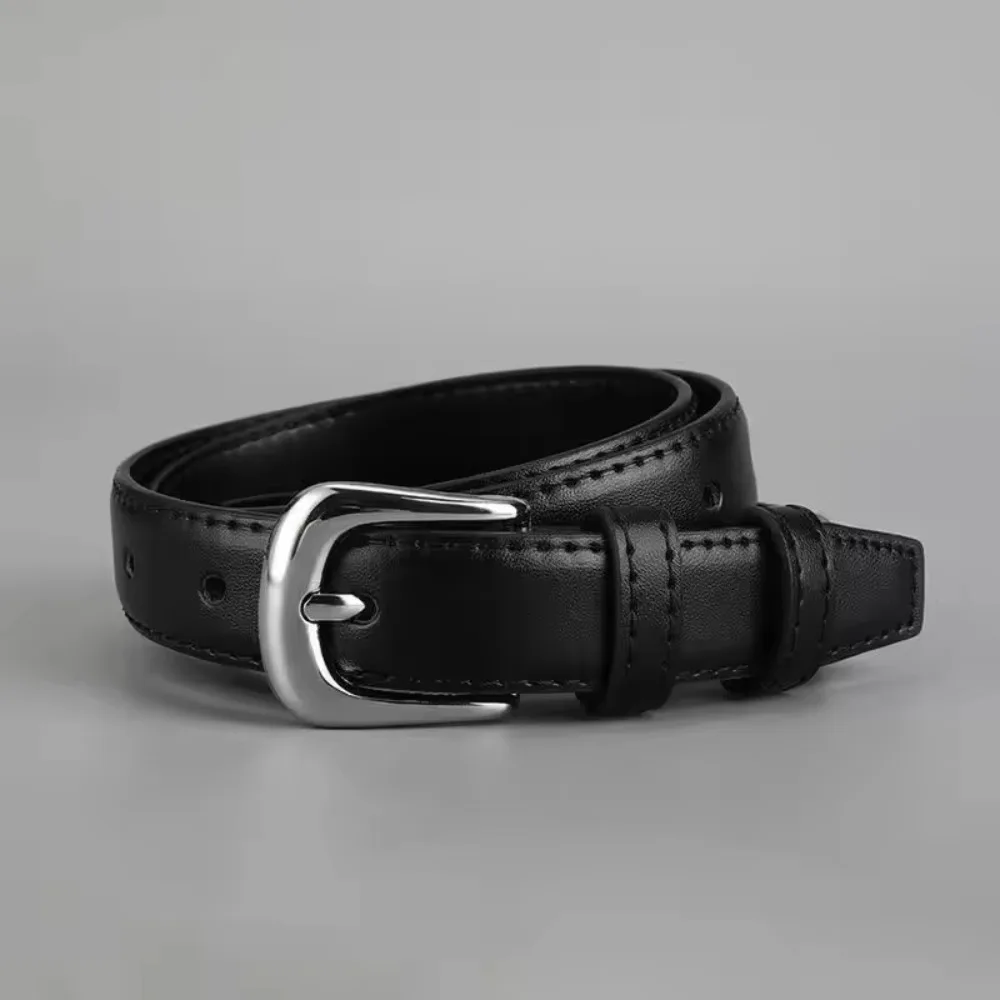 Women's Belt Fashion Pin Buckle Thin Belt Genuine Luxury Soft Belt Women with Cargo Pants Jeans Belts Black PU Leather Belt