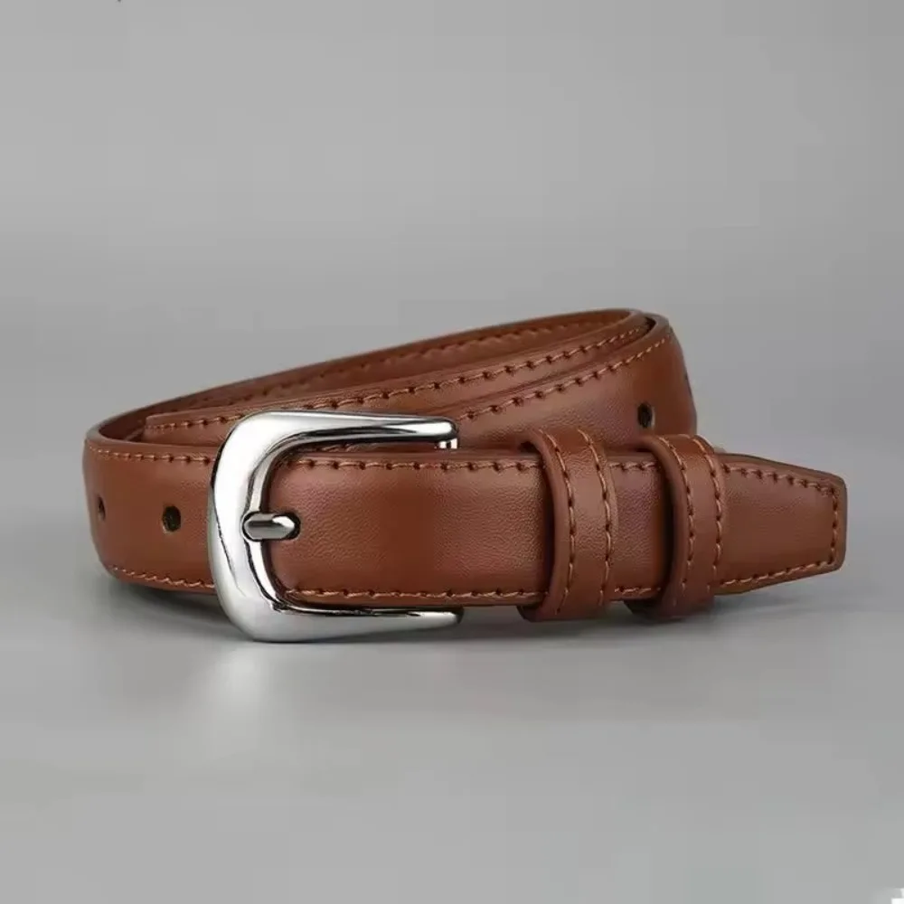 Women's Belt Fashion Pin Buckle Thin Belt Genuine Luxury Soft Belt Women with Cargo Pants Jeans Belts Black PU Leather Belt