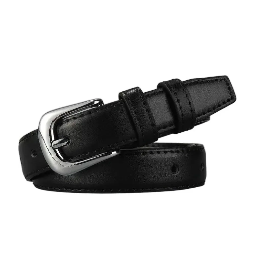 Women's Belt Fashion Pin Buckle Thin Belt Genuine Luxury Soft Belt Women with Cargo Pants Jeans Belts Black PU Leather Belt