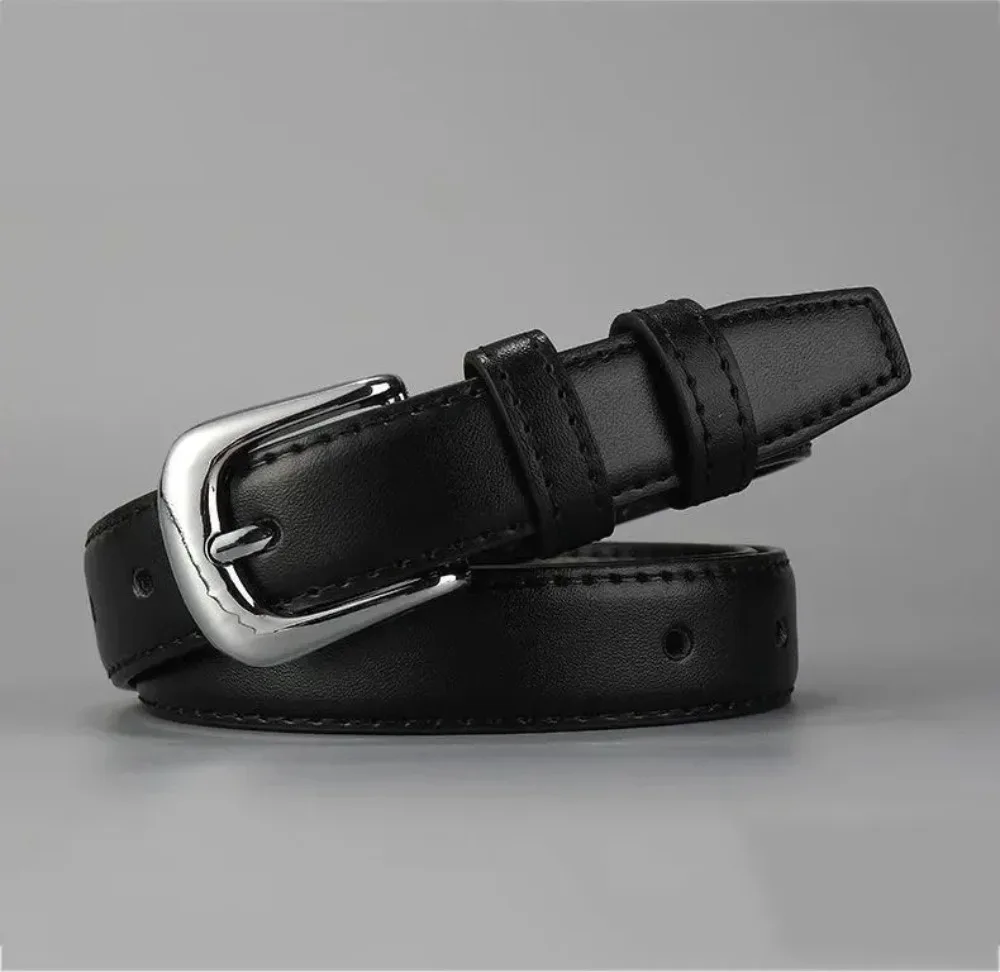 Women's Belt Fashion Pin Buckle Thin Belt Genuine Luxury Soft Belt Women with Cargo Pants Jeans Belts Black PU Leather Belt