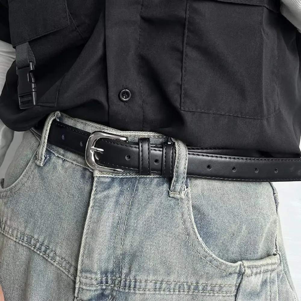 Women's Belt Fashion Pin Buckle Thin Belt Genuine Luxury Soft Belt Women with Cargo Pants Jeans Belts Black PU Leather Belt