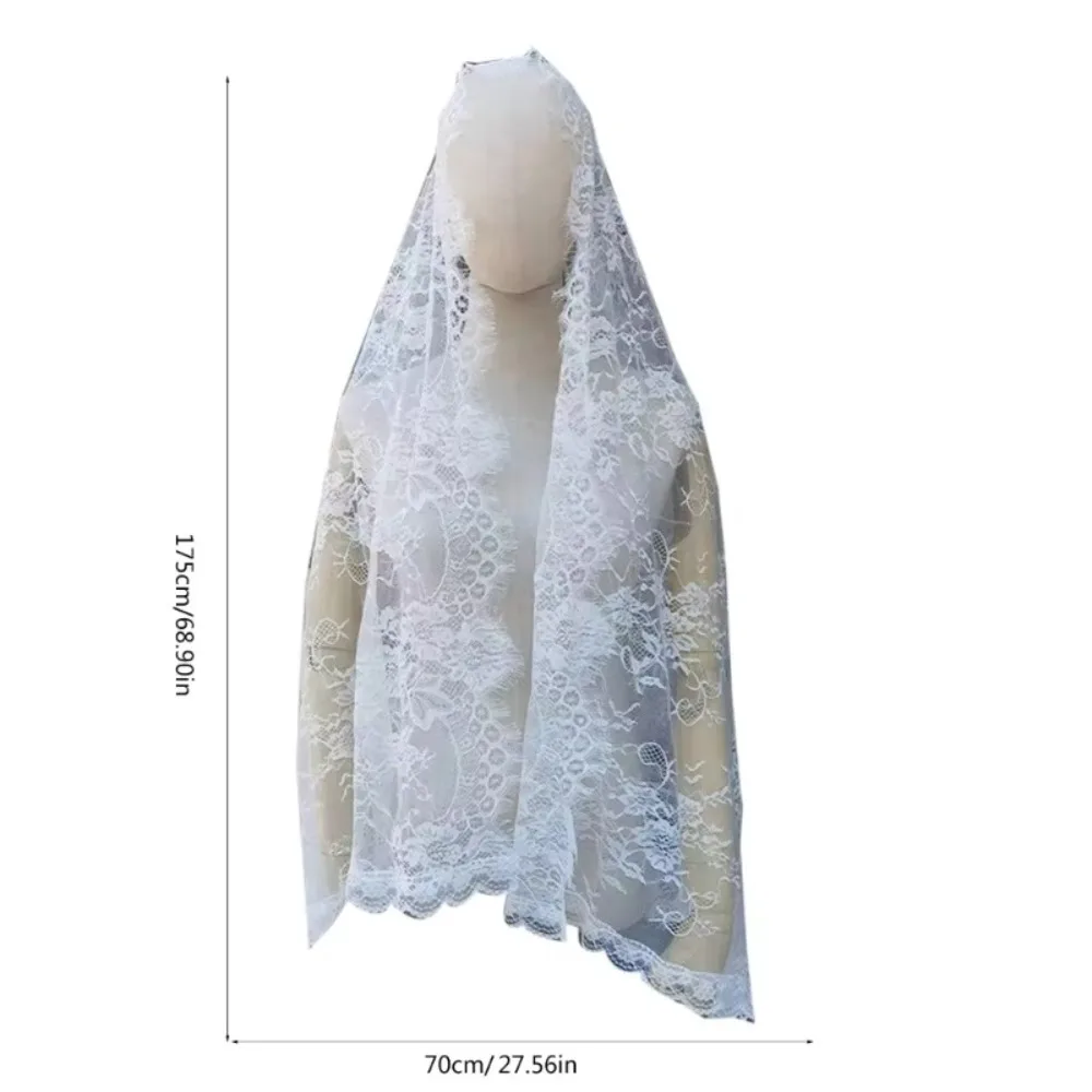 Elegant Lace Women Shawl Black Long Wedding Veils Flower Bride Head Covering Mantilla