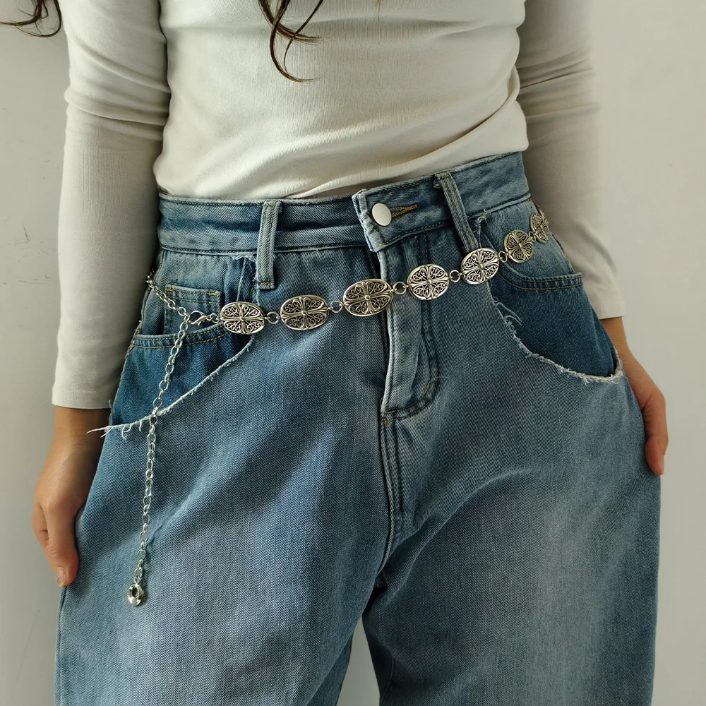 Punk Y2K Silver Jeans Chain Belt Female Tassel Dress Waistband Designer Belts for Women High Quality Luxury Pant Accessory