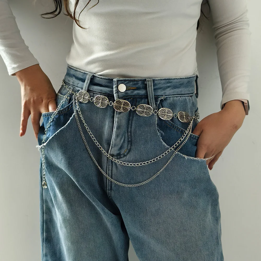Punk Y2K Silver Jeans Chain Belt Female Tassel Dress Waistband Designer Belts for Women High Quality Luxury Pant Accessory