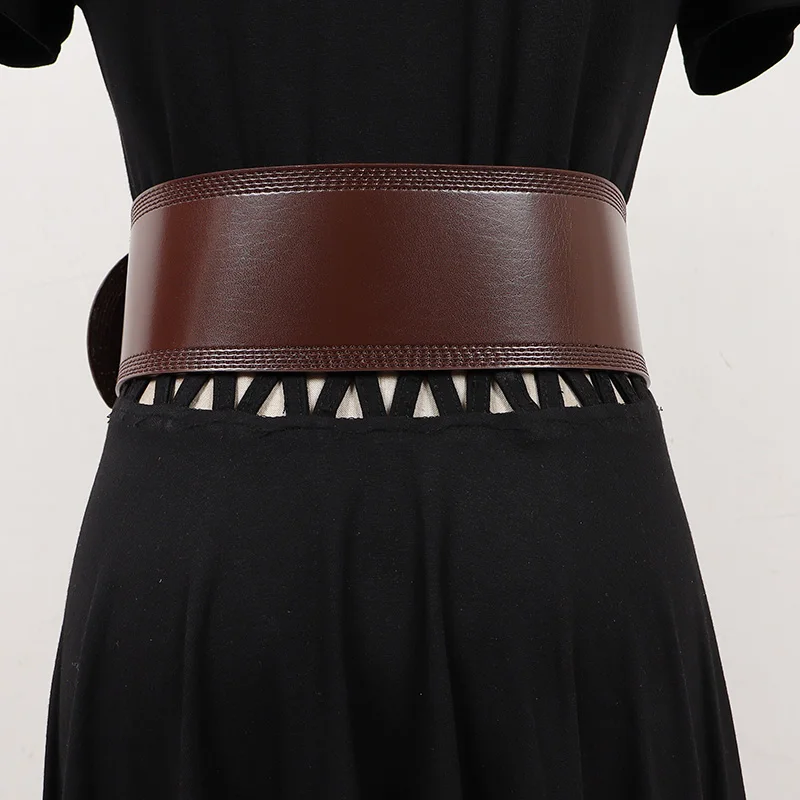 Wholesale Vintage Gold Silver Square Buckle Wide Cowhide Waist Belt for Women Plain Black Coffee Real Cow Leather Ceinture Femme