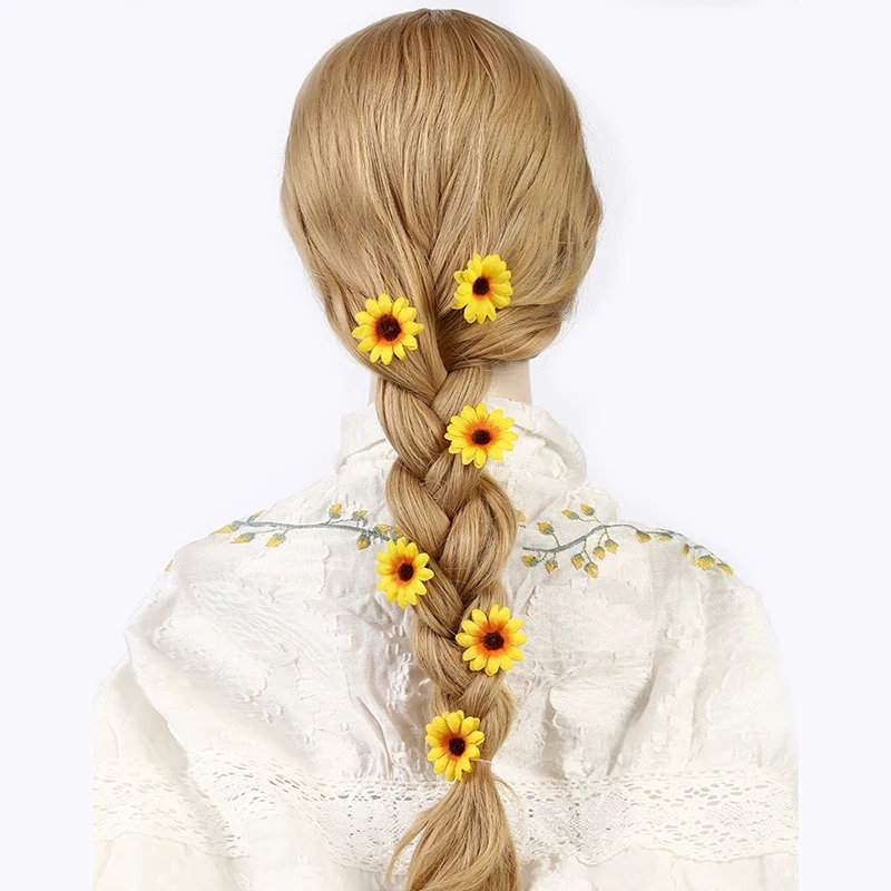 10pcs Girl Hair Clips Daisy and Sunflower Designs Mixed Color Polyester Flower Hair Accessories for Daily Casual Wear Hairpin