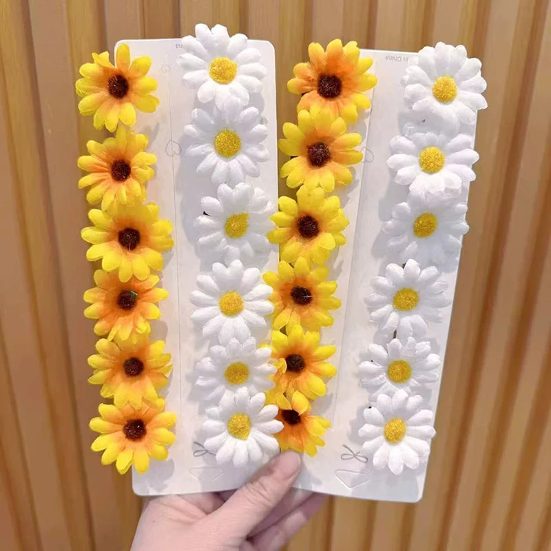 10pcs Girl Hair Clips Daisy and Sunflower Designs Mixed Color Polyester Flower Hair Accessories for Daily Casual Wear Hairpin