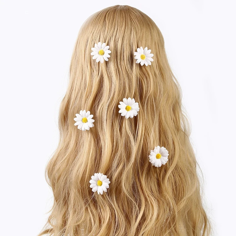 10pcs Girl Hair Clips Daisy and Sunflower Designs Mixed Color Polyester Flower Hair Accessories for Daily Casual Wear Hairpin