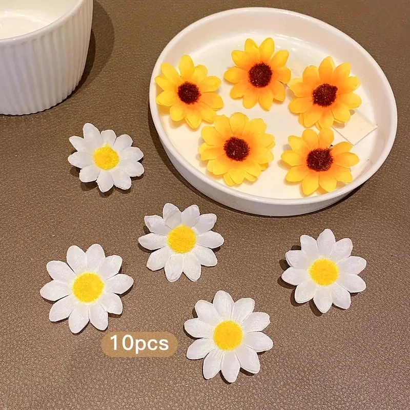 10pcs Girl Hair Clips Daisy and Sunflower Designs Mixed Color Polyester Flower Hair Accessories for Daily Casual Wear Hairpin