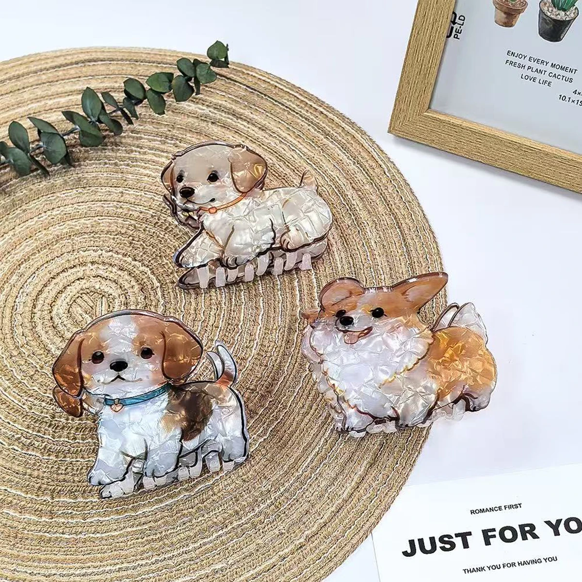 1pc cute medium animal hairpin, curly Shiba Inu corgi puppy acrylic grip clip cartoon hairpin pan hair shark clip