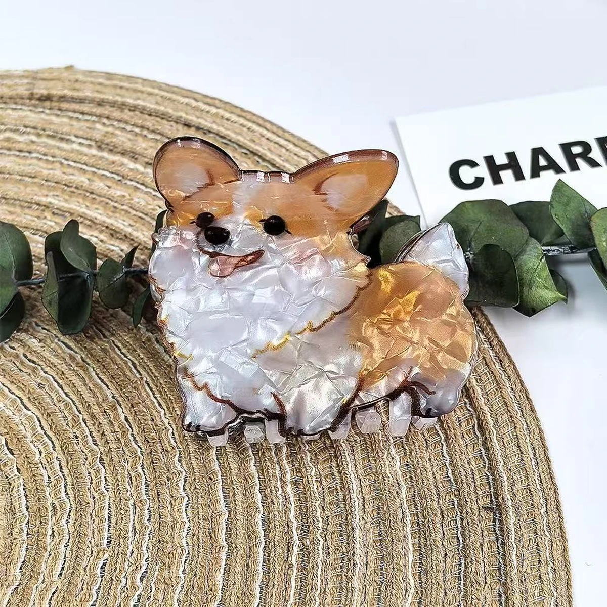 1pc cute medium animal hairpin, curly Shiba Inu corgi puppy acrylic grip clip cartoon hairpin pan hair shark clip
