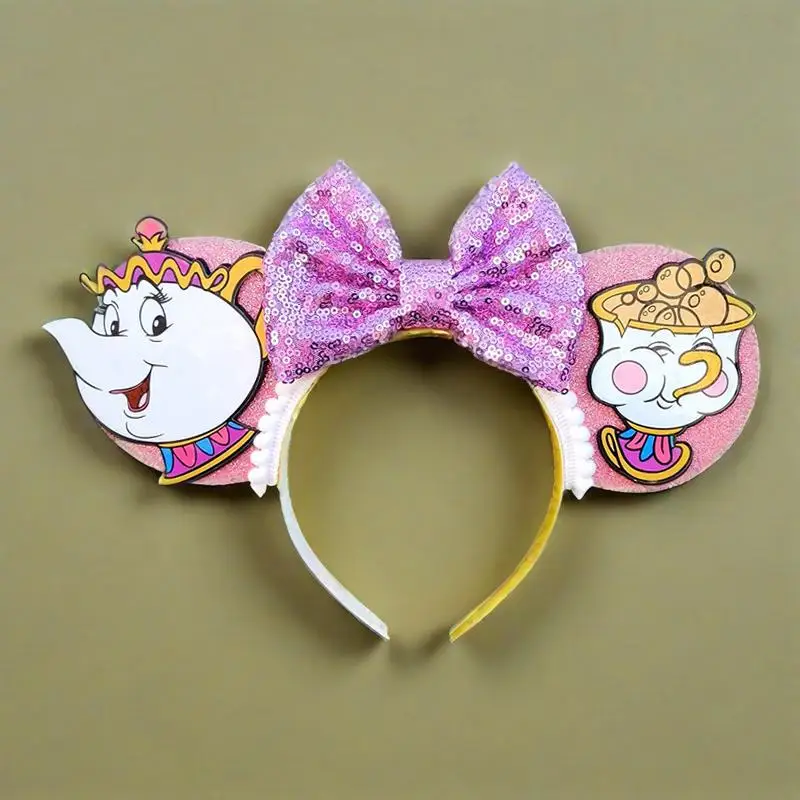 Disney Mrs.Potts and Chip Headbands for Girls Anime Teapot Ears Hair Accessories Women Cartoon Cup HairbandS Kids Belle Headwear