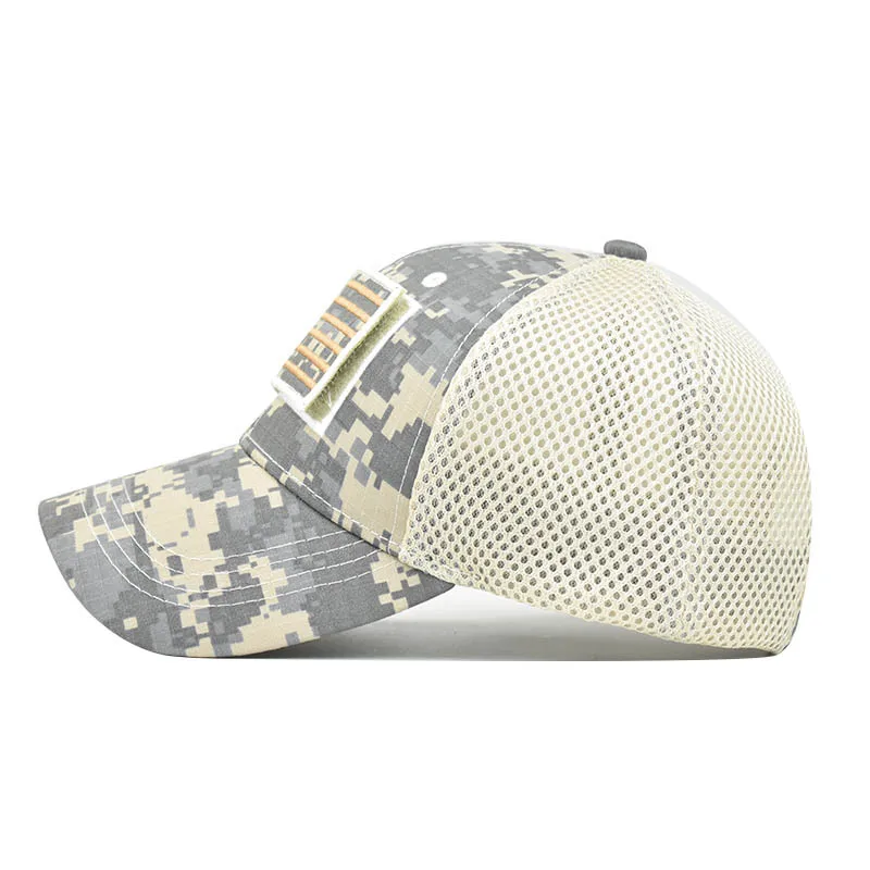 Men’s Tactical Mesh Trucker Hat, Camouflage Outdoor Baseball Cap with Removable Embroidered Patch, Adjustable Snap‑Back Sun Hat