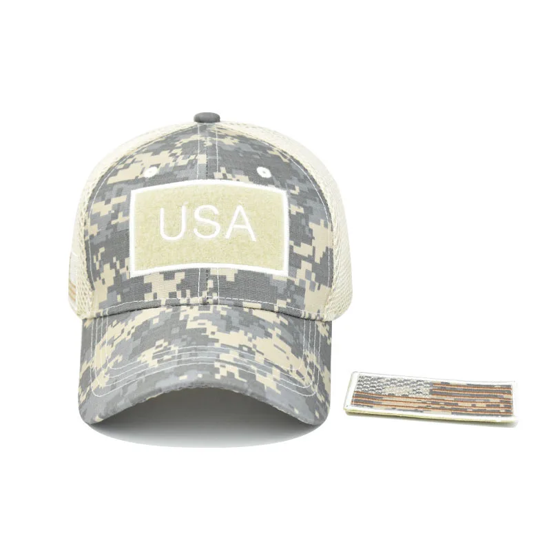Men’s Tactical Mesh Trucker Hat, Camouflage Outdoor Baseball Cap with Removable Embroidered Patch, Adjustable Snap‑Back Sun Hat
