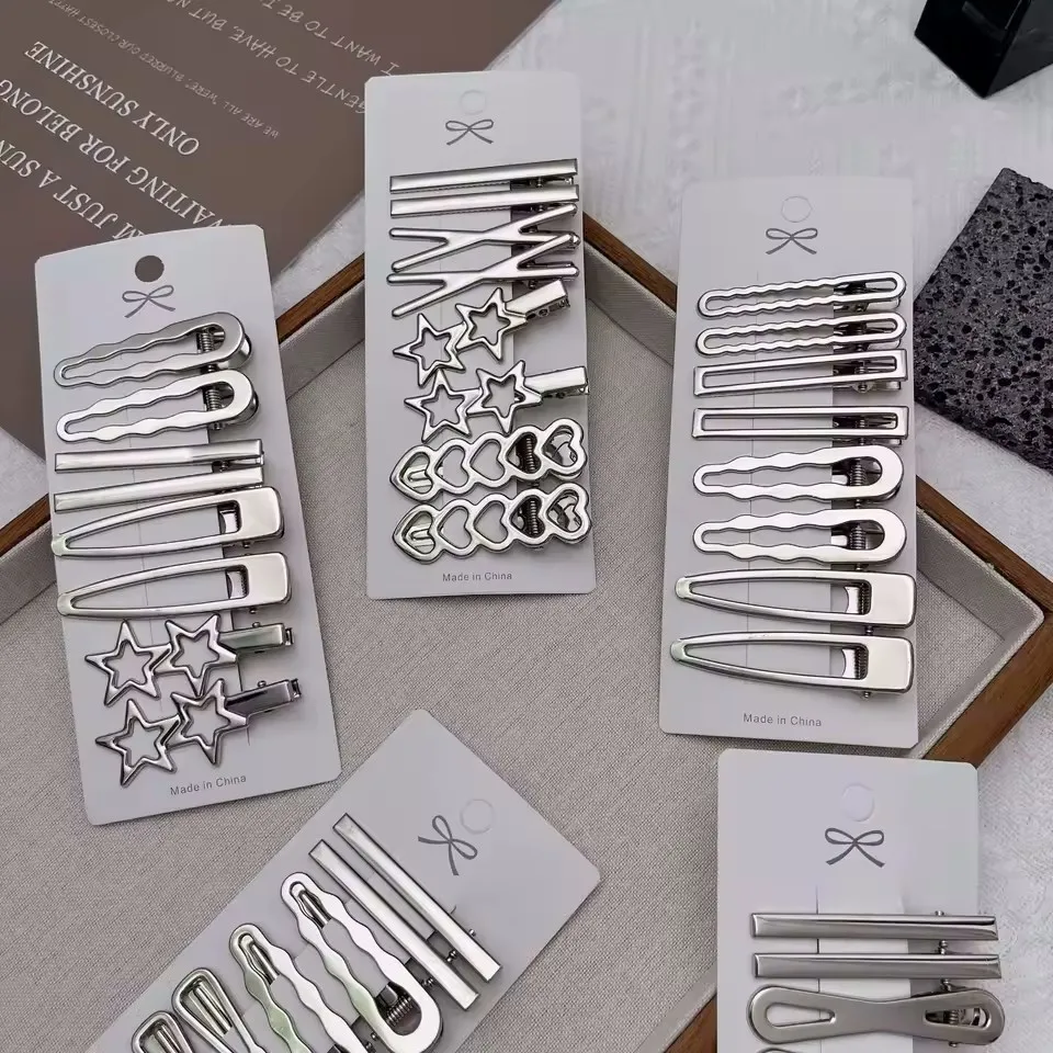 Sliver Metal Hair Clips Women Girls Y2K Duckbill Hairpin Personality Bangs Side Headwear Barrettes Hairclip Styling Accessories