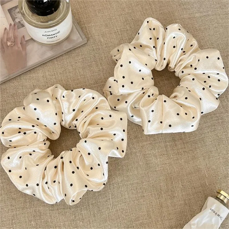 1/3 Pcs Black White Polka Dot Satin Scrunchies for Women Large Round Ruffles Hair Band Gentle Elegant Hair Ties Head Accessories