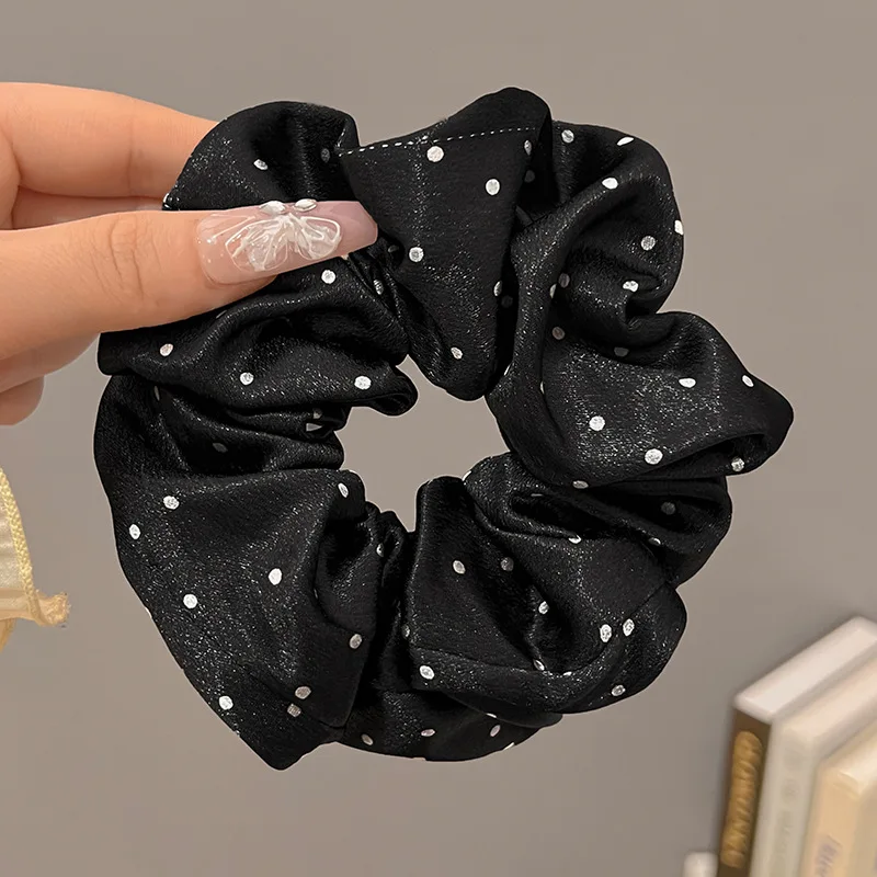 1/3 Pcs Black White Polka Dot Satin Scrunchies for Women Large Round Ruffles Hair Band Gentle Elegant Hair Ties Head Accessories