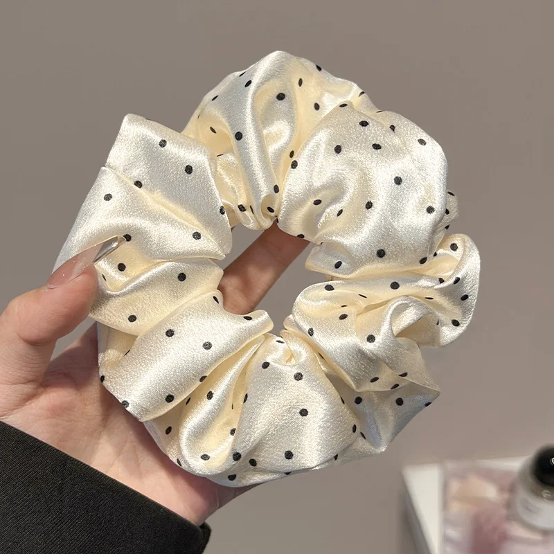 1/3 Pcs Black White Polka Dot Satin Scrunchies for Women Large Round Ruffles Hair Band Gentle Elegant Hair Ties Head Accessories