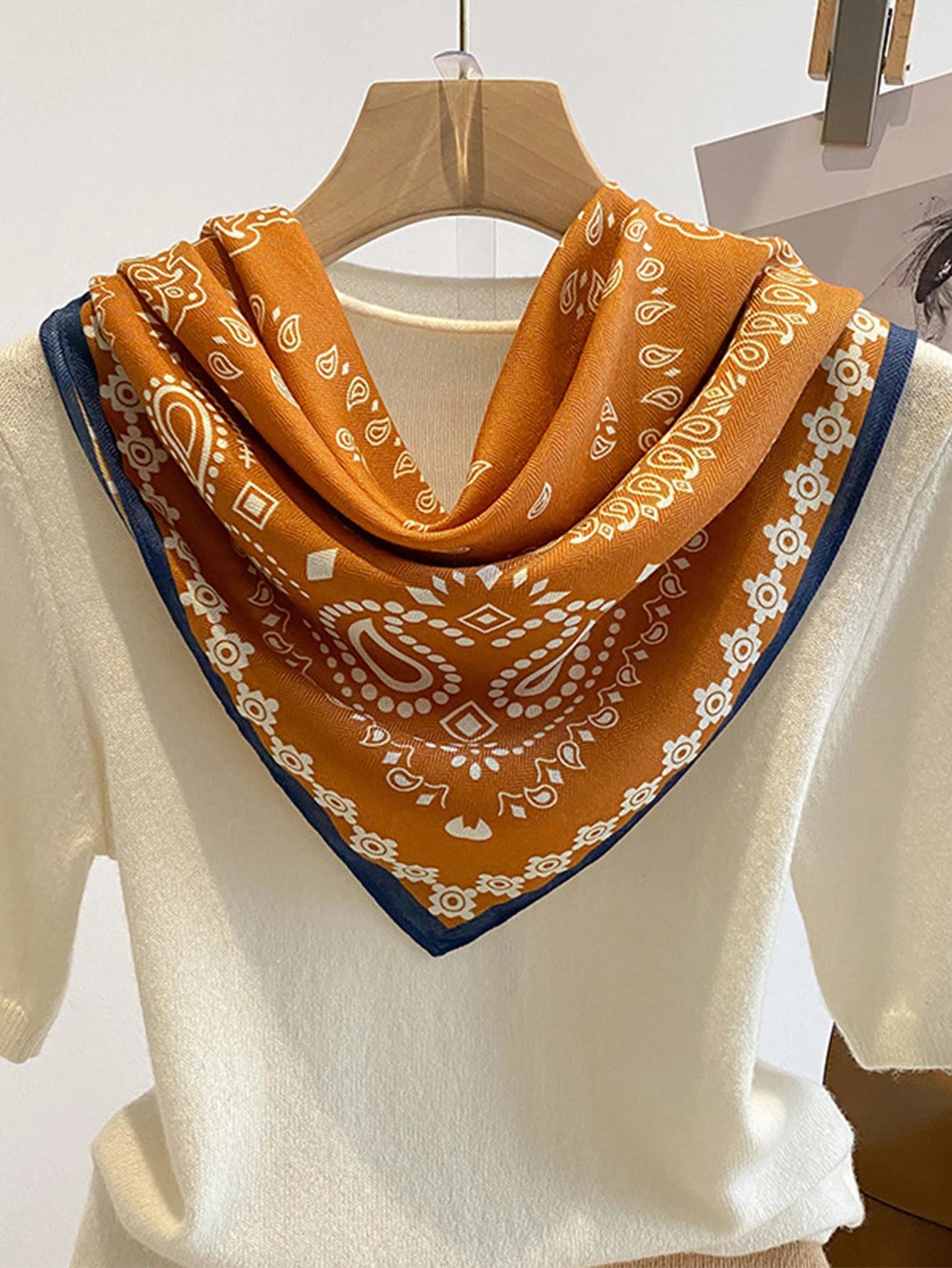 70cm Cashew Print Square Scarf Women’s Breathable Imitation Silk Bandanna Luxury Female Neckerchief Fashion Hijab Spring/Summer