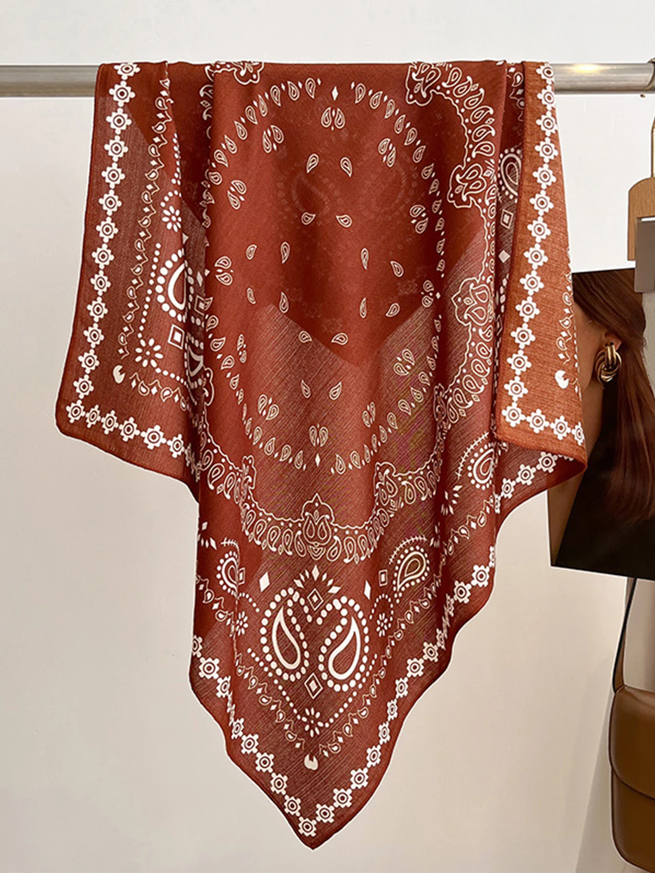 70cm Cashew Print Square Scarf Women’s Breathable Imitation Silk Bandanna Luxury Female Neckerchief Fashion Hijab Spring/Summer