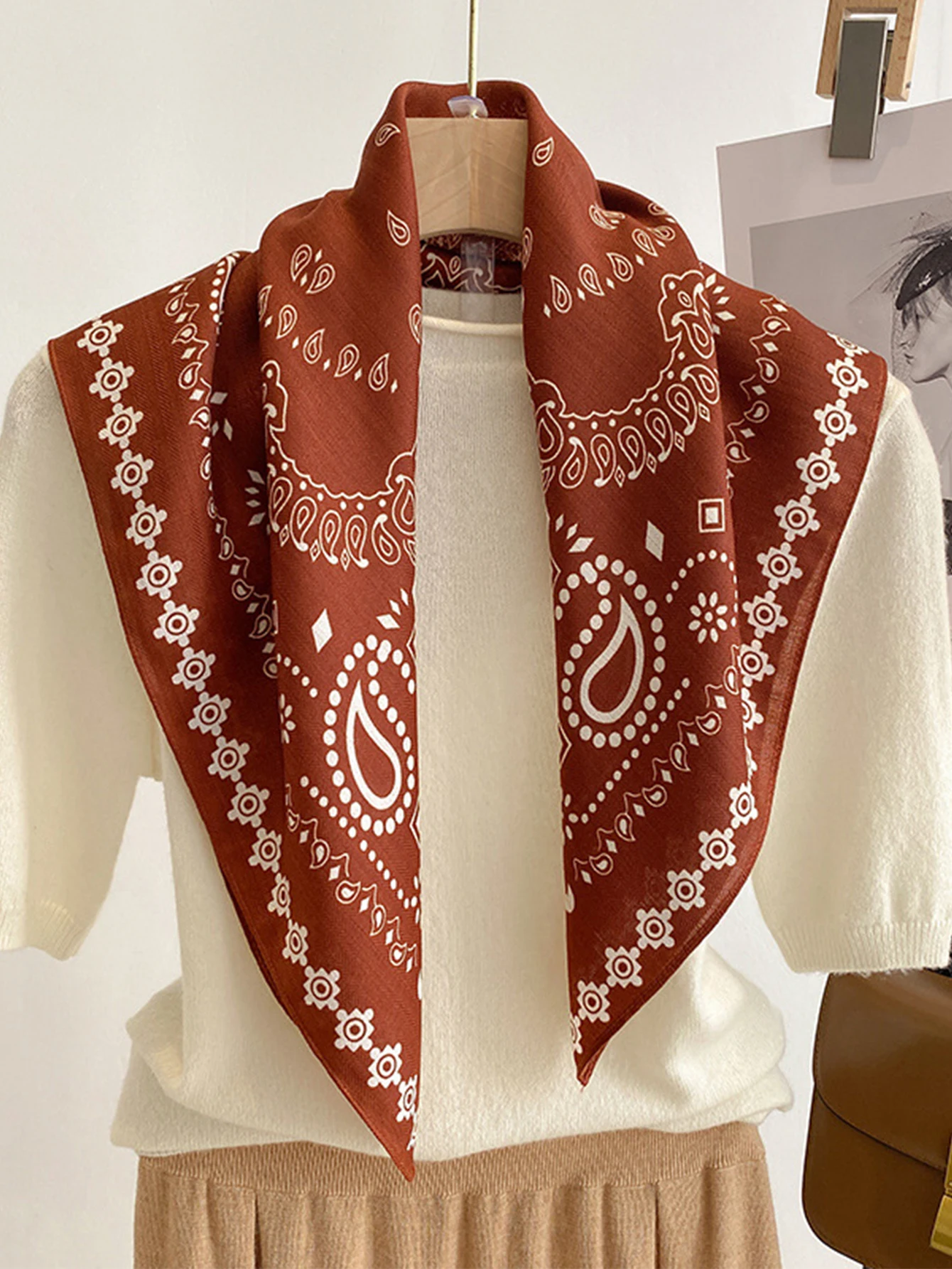 70cm Cashew Print Square Scarf Women’s Breathable Imitation Silk Bandanna Luxury Female Neckerchief Fashion Hijab Spring/Summer