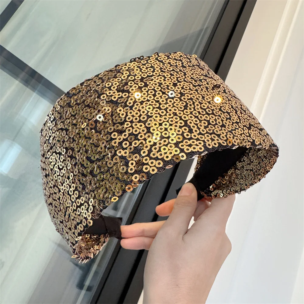 1Pcs Sequined Wide-Brimmed Headband Holiday Party Bronzing Sequined Hair Band Makeup Diademas Haar Accessoires Women