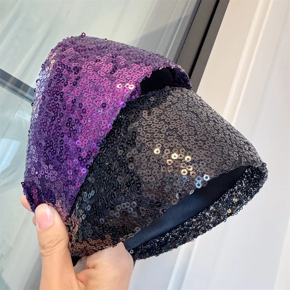 1Pcs Sequined Wide-Brimmed Headband Holiday Party Bronzing Sequined Hair Band Makeup Diademas Haar Accessoires Women