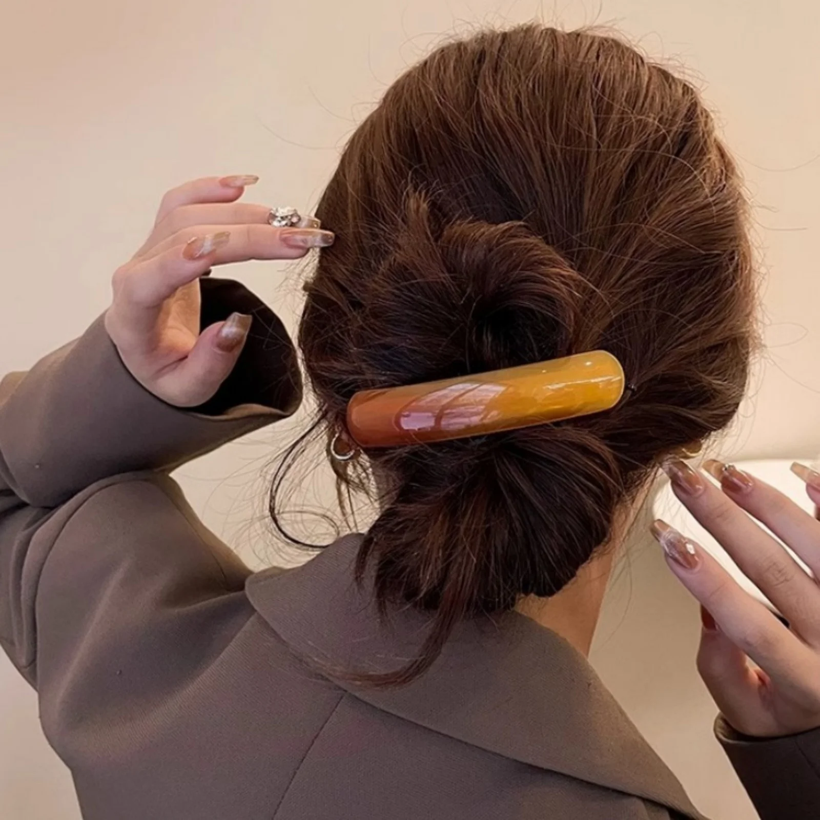 1PC One Word Spring Clip Hair Clip Female Back of the Head Advanced Feeling Hairpin Hair Fixing Clip Temperament Arc Ponytail Cl